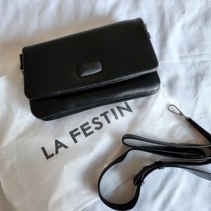 LA FESTIN I Black Leather Convertible Clutch Crossbody Purse